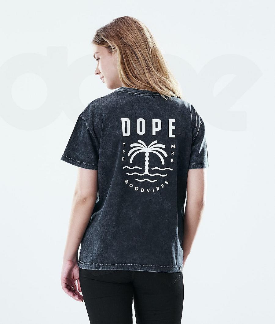 Camiseta Dope Regular Palm Bleached Mujer Negras | ESHK3767