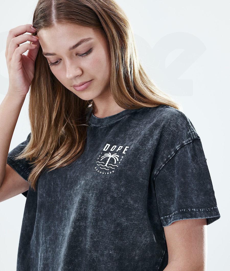 Camiseta Dope Regular Palm Bleached Mujer Negras | ESHK3767